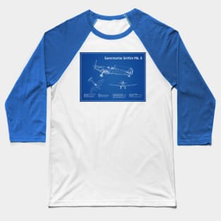 Supermarine Spitfire Mk. II - Airplane Blueprint - AD Baseball T-Shirt